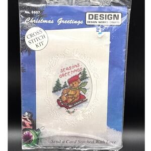 Vintage 90s Design Works Counted Cross Stitch Christmas Card Kit NOS